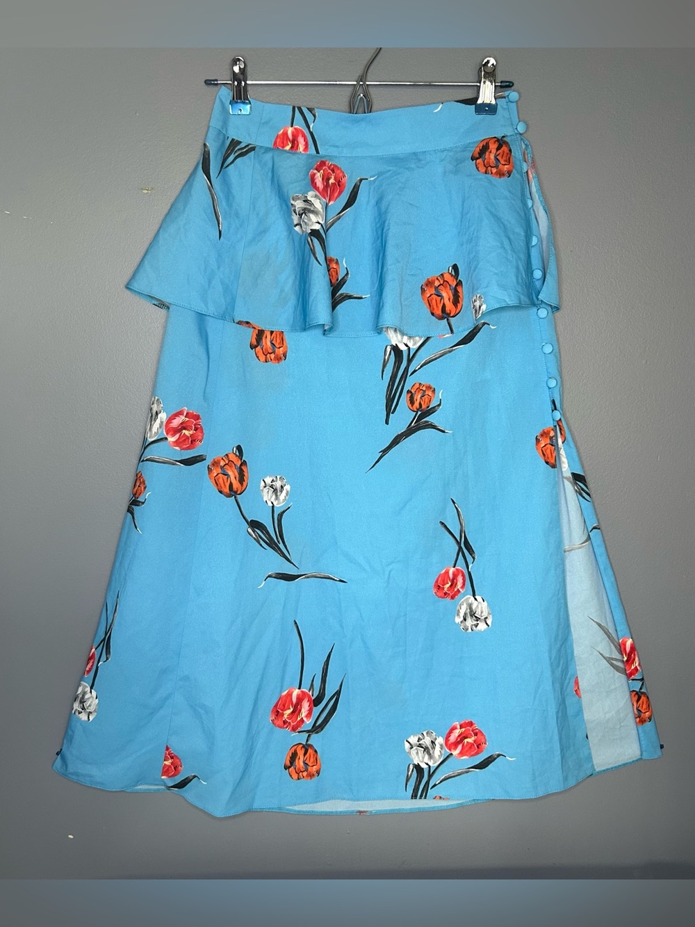 ASOS Skirt Womens 2 Blue Floral Ruffle Artsy Maxi‎ Tulip Peplum Resort Summer